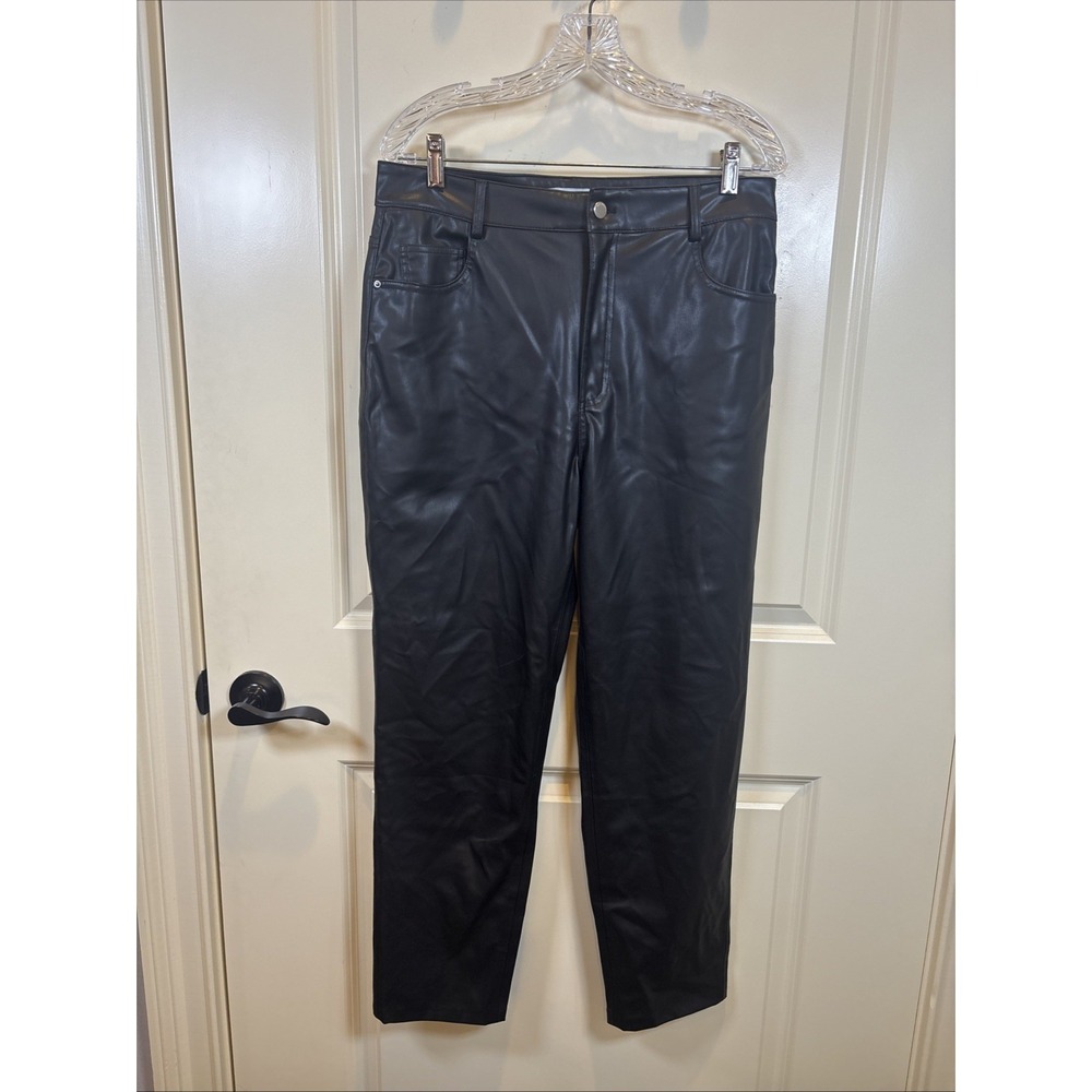 Zara Faux Leather Black Pants Woman Size 10 Business Casual Button Biker